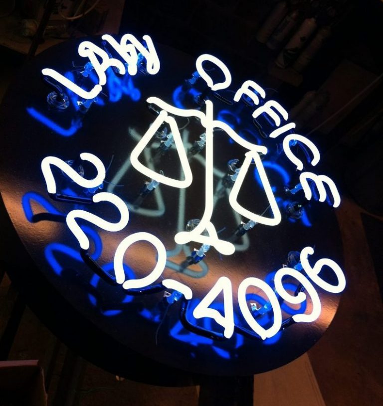 Neon sign for attorney's office