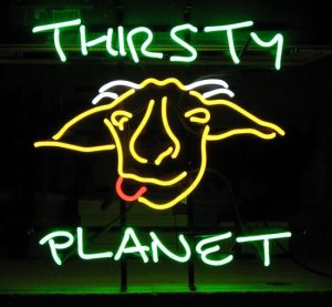 Prototype neon sign for local Austin brewery Thirsty Planet